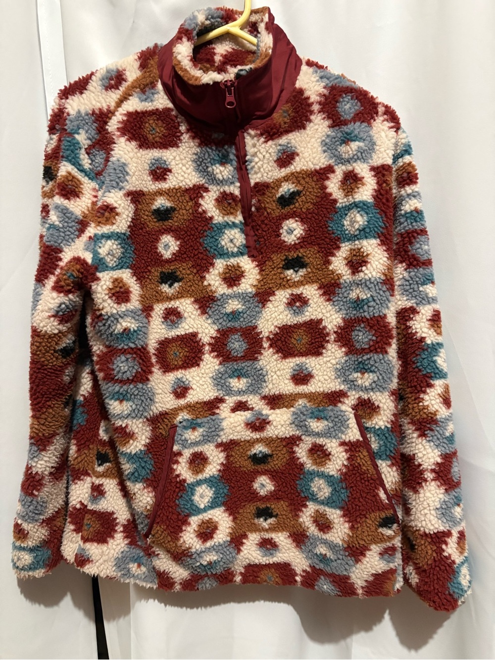 Cozy Patterned Sherpa Pullover Sweater - Multi-Color